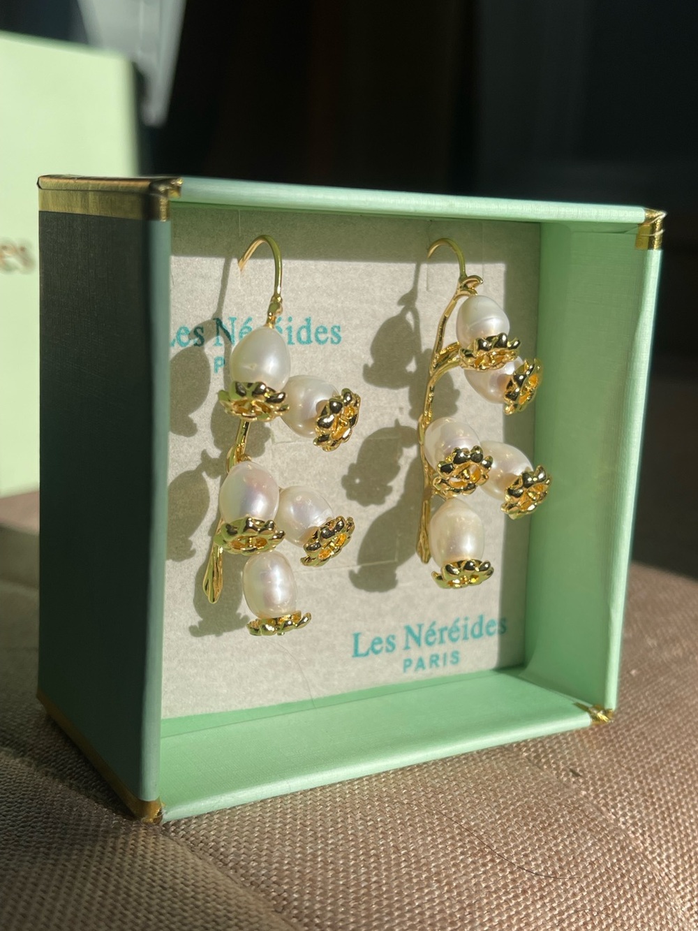Les Néréides Gold & White Pearl Drop Earrings